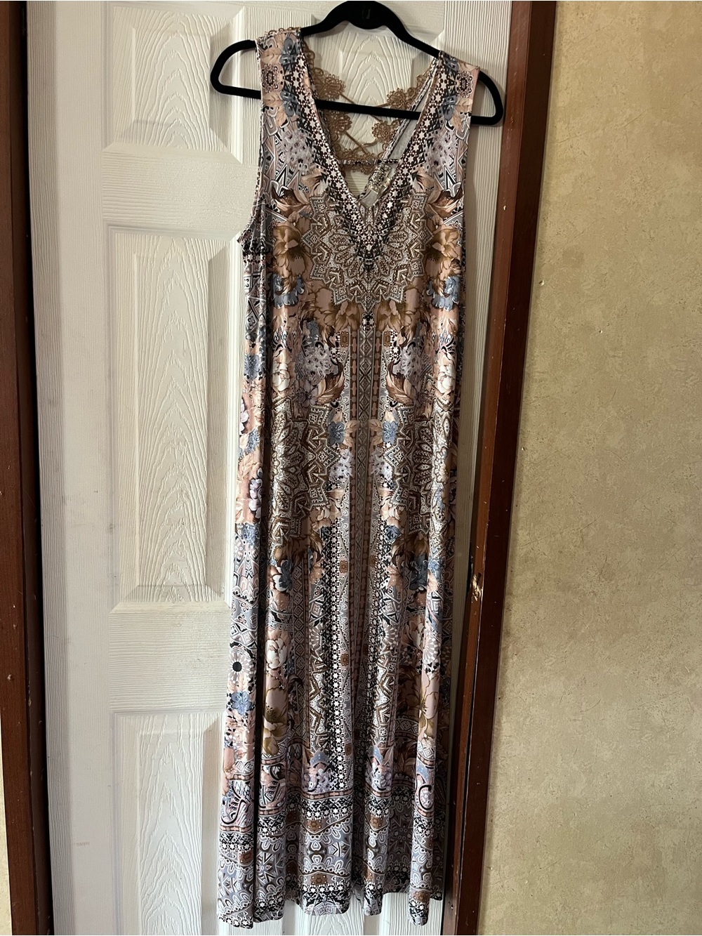 One World Boho Crochet Lace V-Neck Sleeveless Maxi Dress XL Like New